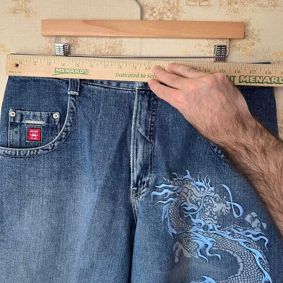 Vintage Embroidered Dragon Baggy JNCO Shorts Jorts Size 36 - Picture 6 of 8